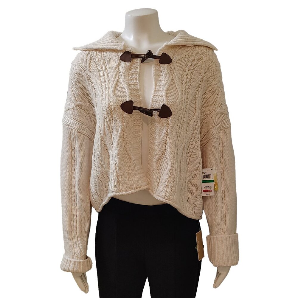 Sugar Moon Juniors' Cable-Knit Toggle-Front Cardigan - White